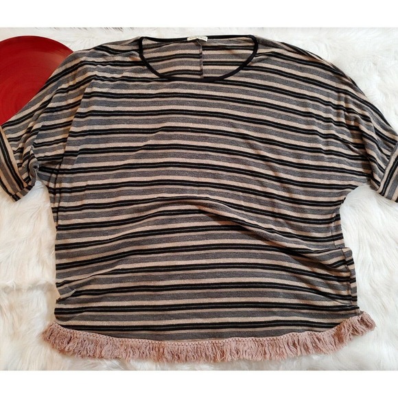 Black N Blue Womens Pullover Dolman Sweater Size 2XL Black Gold Striped Fringe - Picture 3 of 10